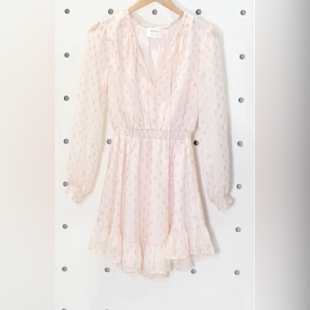 NWT Pink Size M WAYF × BFF Laura Smocked Waist Long Sleeve Minidress